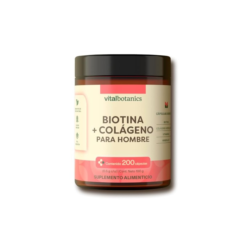 Vital Botanics Biotina Colágeno Hidrolizado Hombre Vitaminas Calcio Magnesio Zinc