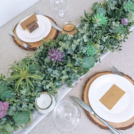 LOMOHOO 2Pcs Greenery Garland Artificial Eucalyptus Leaves Garland 5.7Ft Faux Silver Dollar Eucalyptus Vines with White Seeds,Greenery Vines for Wedding Arch Backdrop Home Table Indoor Outdoor Decor