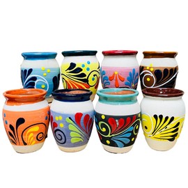 Set of 8 Off-White Fiesta Cantarito Cups - Fiesta Clay Cantarito - Paloma Cups - Margarita Cups Bloody Mary Cups - Party Favors - Guealguetza Designs