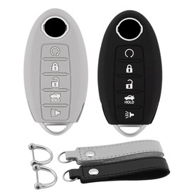 Koaudb Funda de Goma de Silicona para Llave de Coche para Accesorios Altima Rogue Sentra Pathfinder Armada Maxima 5 Botones Carcasa para Llave de Coche con Llavero, Paquete de 2 (Nisn-5-BG)