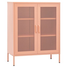 vidaXL Industrial Steel Storage Cabinet with Adjustable Shelves, Mesh Doors, Levellers, Pink, 31.5"x13.8"x40"