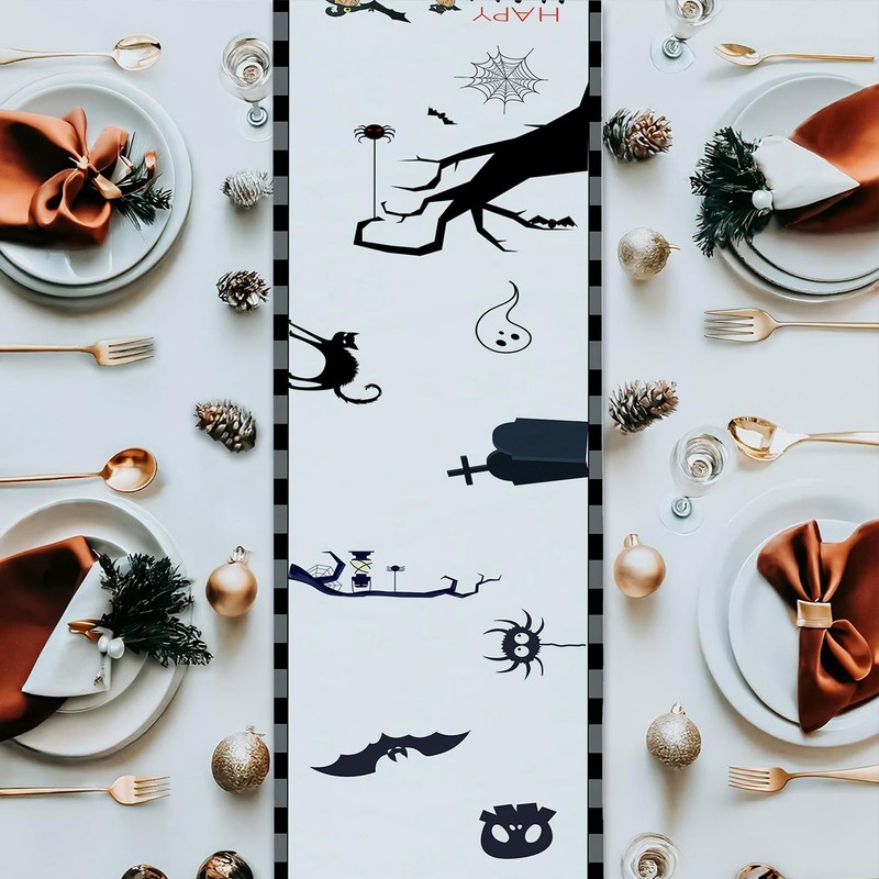 Halloween Table Runner, Happy Halloween Kitchen Dining Table Decorations, Table