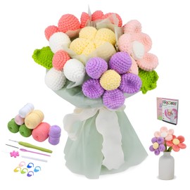 Crochet Kits for Beginners Adults, Flower Beginners Crochet Kit, Complete Crochet Starter Kit, Knitting Kit, DIY Craft Bouquets Gifts, Birthday Gift for Adults, Tutorial with Step-by-Step Instructions