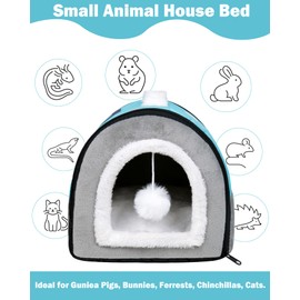 Pantula Guinea Pig Bed, 2 in 1 Guinea Pig Hedgehog House, Cozy Hamster Rabbit Bed with Removable Pad, Small Animal Hideout Beds for Hamster Ferret Hedgehog Chinchilla Rabbit (Blue)