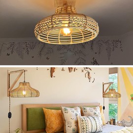 Creative Boho Lamp shade hand woven Rattan Pendant light shade,Natural,Rattan Lampshade Wicker Hanging Lamp shade For Ceiling Pendant light Kitchen Living Room Office