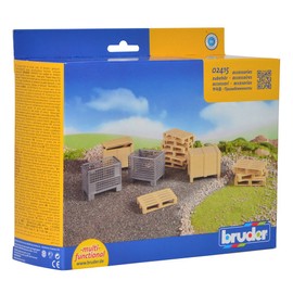 Bruder Logistics Set with Pallets, Warehouse and Trailer Bins, and Forklift Crates, 14 Piece Set