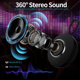 Portable Bluetooth Speaker, Bluetooth 5.3 Wireless Speake with TWS Pairing, Portable Mini Speakers with Built-in Mic 10H Playtime True Wireless Stereo for Party, Biking, Gifts for Men