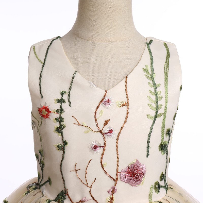 IDOPIP Embroidery Flower Girl Lace Dress for Kids Wedding Bridesmaid