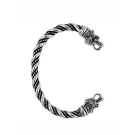 HAQUIL Silver Plated Stainless Steel Viking Berserker Bear Head Cuff Bracelet for Men, Viking Jewelry Gift