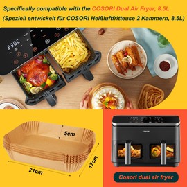 BYKITCHEN Pack of 160 Baking Paper for Hot Air Fryer Cosori 2 Chambers, Dual Zone Air Fryer 8.5 L, Airfryer Baking Paper for Cosori CAF-R901-AEU, Airfryer Accessories for Hot Air Fryer Double Basket