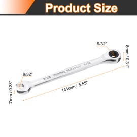 sourcing map Ratcheting Wrench 9/32 Inch Box and Open End 45# Carbon Steel Chromium Plated 12-Point 72-Teeth Combination Wrench for Home Auto Repair Machine Maintenance