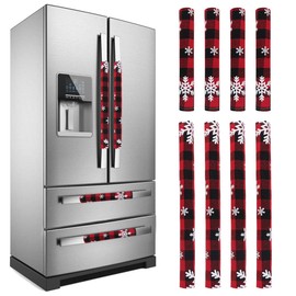 LimBridge Christmas Refrigerator Door Handle Cover, Buffalo Plaid Black and Red with Snowfalkes, for Kitchen Fridge, Microwave, Dishwasher Handle Decorations, Two Sizes, 8p