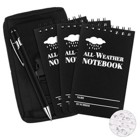 Haiabei Pack of 5 Mini Waterproof Notepad, 3 x 5 Inch Pocket Notebook with Pens, Canvas Bag, All-Weather Spiral Notepads with Grid, Tactical Steno Pad for Outdoor Activities (Black)