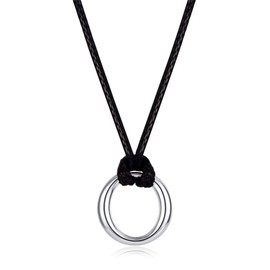 925 Sterling Silver Dainty Simple Circle Pendant Eternity Necklace Black Braided Cord Chain
