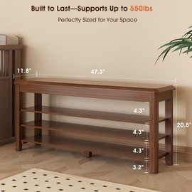 IUNVR Shoe Rack Bench Seat Rubberwood 3-Tier Wooden Storage Shoe Rack Bench 550lbs Compact Mid-Century Modern Simple Design for Entryway, Hallway, Closet, Front Door Entrance, Foyer
