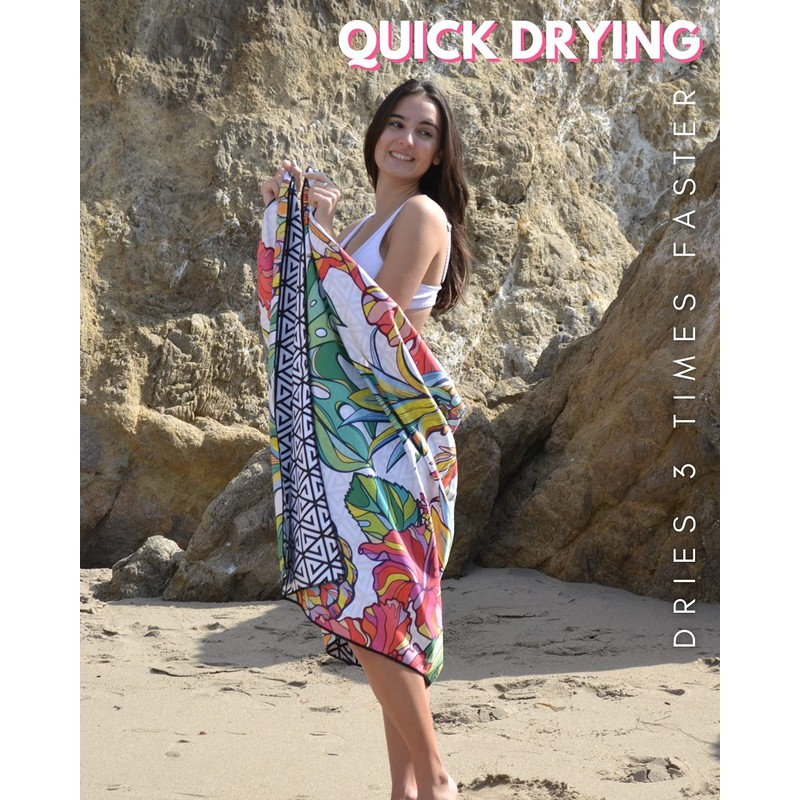 ECCOSOPHY Microfiber Beach Towel -Sand Free Towels are Quick Dry,