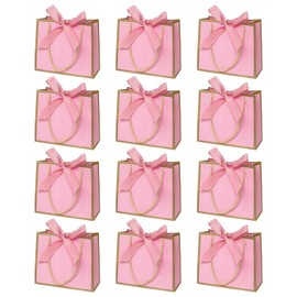 Pack of 12 Mini Gift Bags with Handle, Small Pink Gift Bags, Thank You for Birthday, Wedding (14 x 6 x 12 cm)