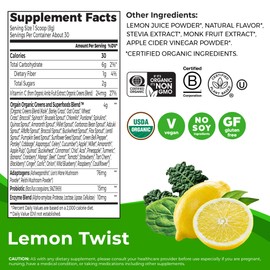 Orgain Orgain Supreme Greens Powder, 50 Superfoods, 1 Billion Probiotics, and Adaptogens, for Gut Health and Immune Support, 1.5 Servings of Fruit and Veggies, Lemon Twist