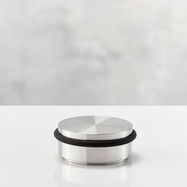 PHOS Design Floor Door Stop, 0.9 kg, Matte Stainless Steel, No Assembly, Diameter 70 x 30 mm, Non-Slip Door Buffers, Rubberised for Any Surface, Heavy Door Stop, Silver, Made in Germany