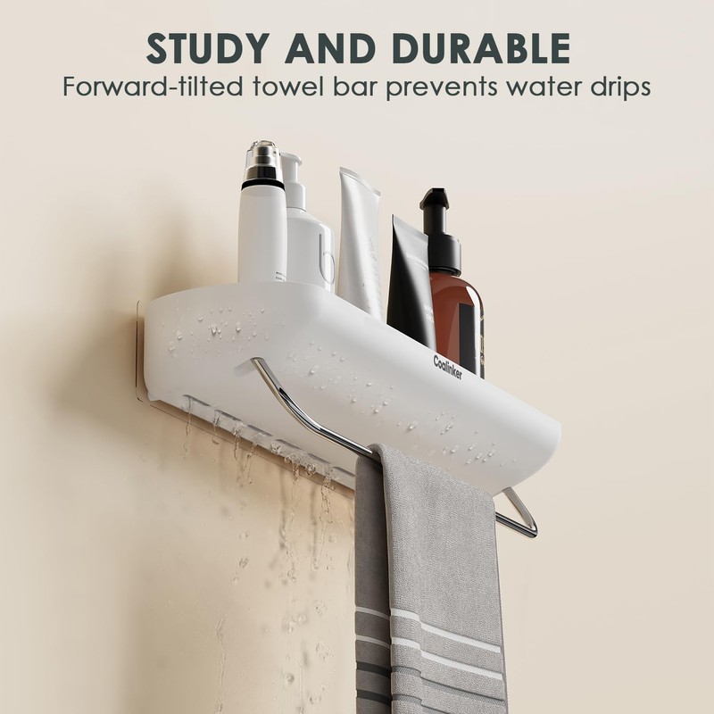 Coalinker Shower Shelf with Towel Bar- Modern Bathroom Organizers Storage