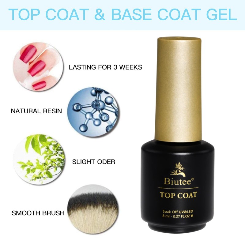 Biutee Base Coat Topcoat, 0.3 fl oz (8 ml), Set