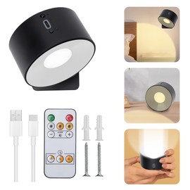 Rihvy Rechargeable Wall Lights for Bedroom with Remote 3000mAh, Picture Lights for Wall Lamp 3 Color Temperatures, Dimmable Magnetic 360° Rotation Wireless Wall Sconces Battery Operated for Reading