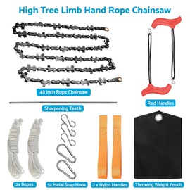 MAX COOL 48 Inch High Reach Tree Limb Hand Rope Chain Saw Teeth Blades on Both Sides Folding Pocket Chainsaw for Camping