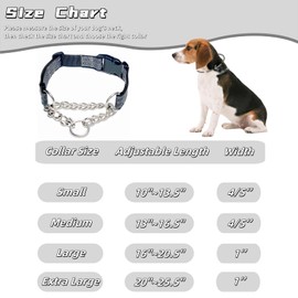 Martingale Dog Collars, Reflective Nylon Collar with Stainless Steel Chain, Adjustable Walking Training Dog Collars with Quick Release Buckle, Suitable for Small Medium Large Dogs(Gray,L)