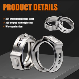 Pex Clamps, 50pcs 1/2 Inch 304 Stainless Steel PEX Cinch Crimp Rings Pinch Clamps for PEX Tubing Pipe Fitting Connections (1/2 Inch)