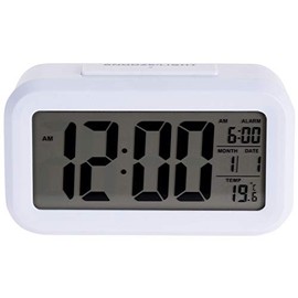 MIJOMA Digital Alarm Clock 14 x 7 cm - Large LCD Display with Backlight and Date Temperature - Soft Touch ABS with Rubber Coating - for Bedroom and Office (White)