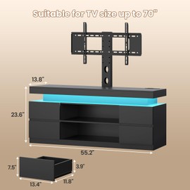 ADORNEVE TV Stand with Mount and Power Outlet, TV Mount for 32/45/55/60/65/70/75 inch TVs, Modern LED TV Stand with Shelves & 4 Drawers,Black Entertainment Center for Living Room,Bedroom