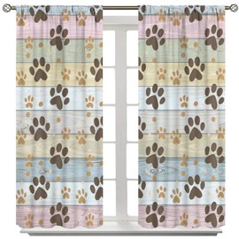 Nsbul Dog Paw Curtains Rustic Colorful Wood Board Cute Puppy Paws Printed Window Drapes for Nursery Living Room Kitchen,42" W X 45" L (No Blackout)