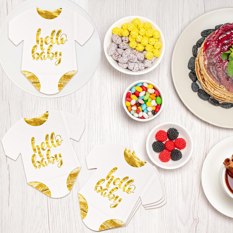 DYLIVeS Hello Baby Napkins, Gold Foiled Baby Shower Cocktail Party