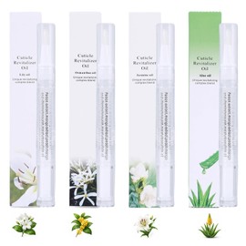 FIQLUL 4PCS Penna per Cura Unghie e Cuticole, Olio Nutriente con Gelsomino, Aloe, Osmanto e Giglio, Trattamento Riparatore per Unghie Fragili e Danneggiate, Set Manicure Portatile con Pennello