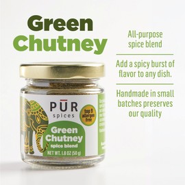 PUR Spices Green Chutney Masala I Spicy Mix of Cilantro, Mint, Green Chilis and Cumin I All-Purpose Indian Spice Blend, Perfect for Chaat, Grilling, Sandwiches, or Salads | 1.8oz Jar