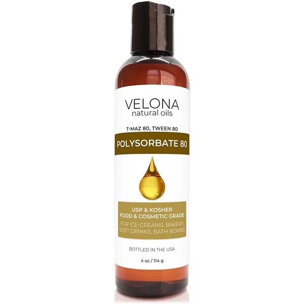 100% POLYSORBATE 80 by Velona | Solubilizer, Food & Cosmetic Grade | All Natural for Cooking, Skin Care and Bath Bombs| Size: 4 oz