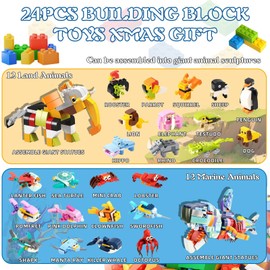 Christmas Advent Calendar 2024 Ocean Animals Building Blocks for Kids, 24 Days Christmas Countdown Playset 12 In 1 Building Bricks Xtmas Gifts