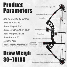 SERfawnCH Compound Bow Set Stealth Series, Full Black Design for Target Practice, 30–70 lbs Adjustable Draw Weight, High-Speed Archery Kit