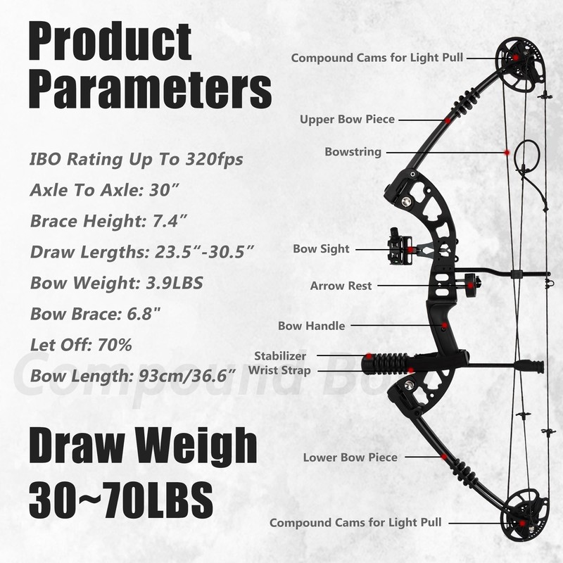 SERfawnCH Compound Bow Set Stealth Series, Full Black Design for