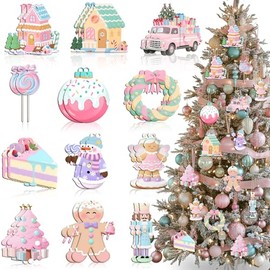 Kathfly - 24 adornos para árbol de Navidad en colores pastel de madera para
