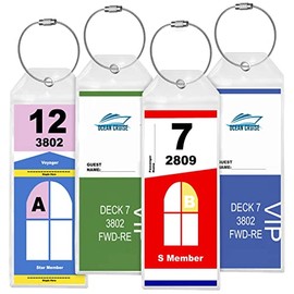 4 Pack Cruise Luggage Tag Holder Clear E-Tag Zip Seal Steel Wire Loops for Cruise Thick PVC (6.5X2.5 Inches)