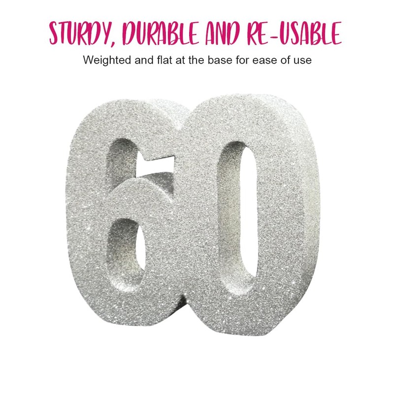 Number 60 Glitter Table Decoration Silver| Table Centrepiece | Table