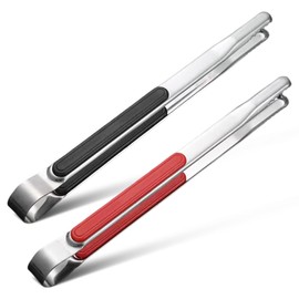 Pack of 2 Barbecue Tongs, 25.5 cm Long Meat Tongs, Heat Resistant Tongs Stainless Steel with Non-Slip Handle, Multifunctional Barbecue Tongs, Cooking Tongs for Barbecue, Salad, Buffet, Cooking, Steak