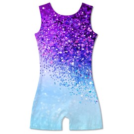 Haloumoning Girls Gymnastics Leotards with Shorts Kids Sparkly Dance Unitards Mermaid Athletic Biketards 3-10 Years