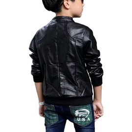 Chinaface Boy's Trendy Stand-Collar PU Leather Spring Moto Jacket Black X-Large, Tag Size 150