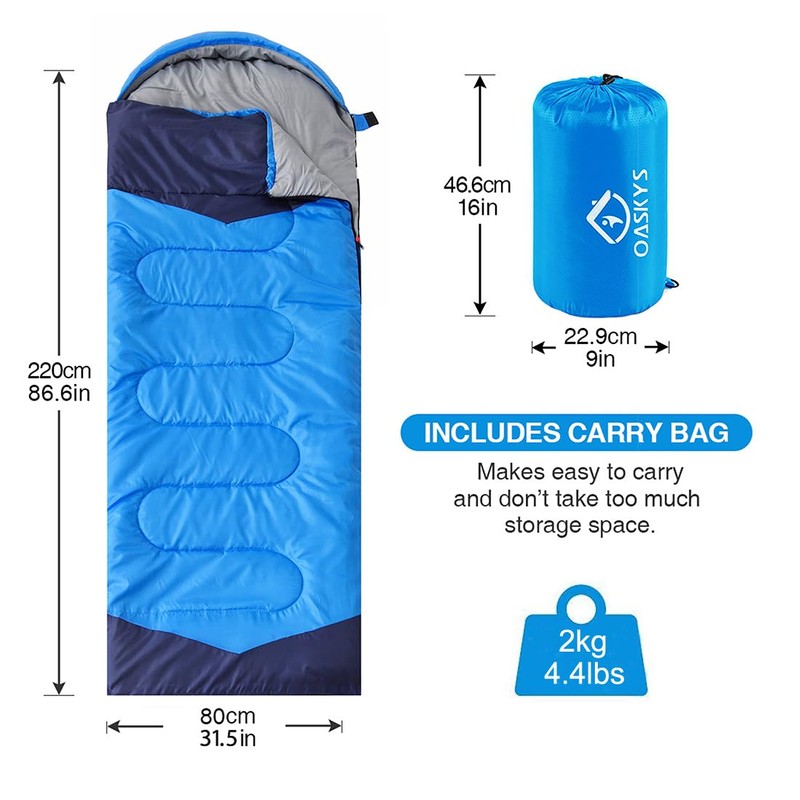 oaskys Camping Sleeping Bag - 3 Season Warm & Cool