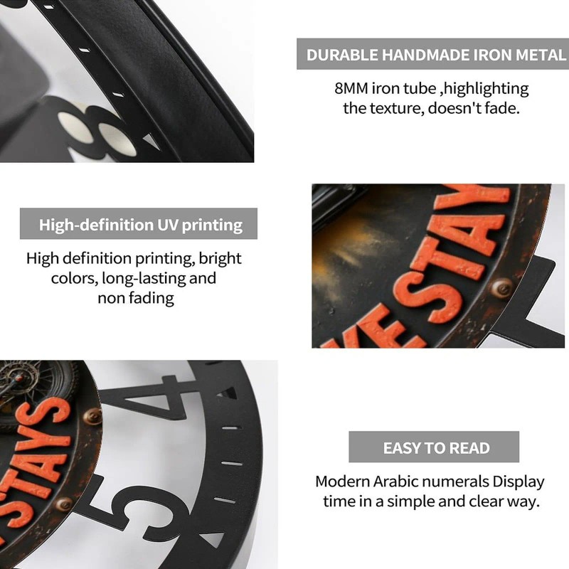 25cm Luxury Iron Round Clock with Elegant Silent Movementsheet size: