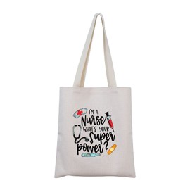 BAUNA Nurse Makeup Bag Nurse Gift Nurse Appreciation Gift I'm A Nurse What's Your Super Power Cosmetic Bag, Nurse Tote Bag