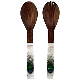 Purpledip Mother of Pearl Decorated Wooden Cooking & Serving Spoon Set (10031)
