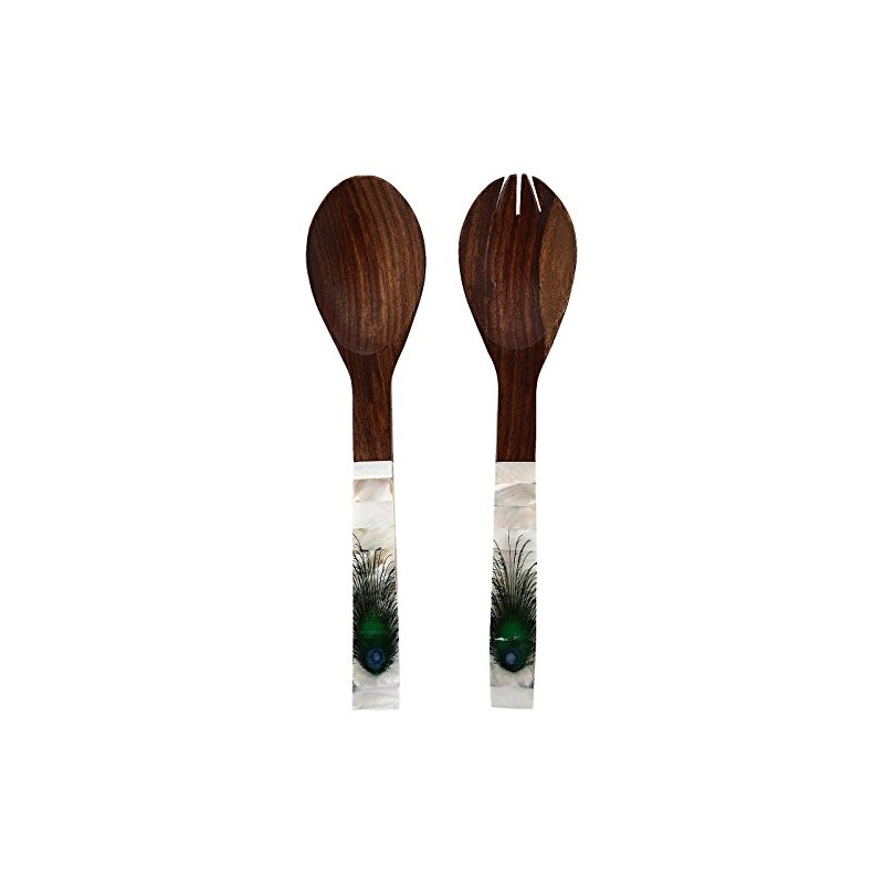Purpledip Mother of Pearl Decorated Wooden Cooking & Serving Spoon